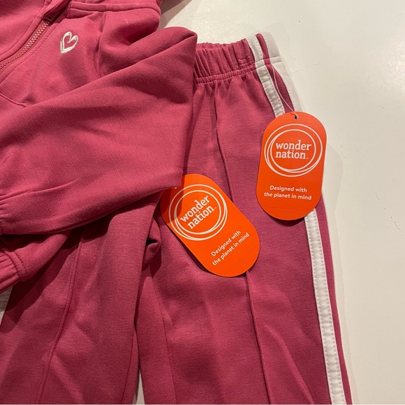 WONDER NATION Girl 2 Piece Jogging Suit NWT Size 12M Pink Activewear Travel Hood - Picture 6 of 13
